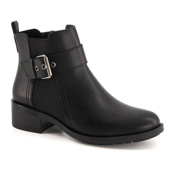 NEW ANDREA women's leather booties with elastic side and buckle in black - Picture 1 of 3